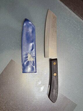 Japanese Stainless Kitchen Knife with Clan Kamon Crest Symbol Safety Sleeve High